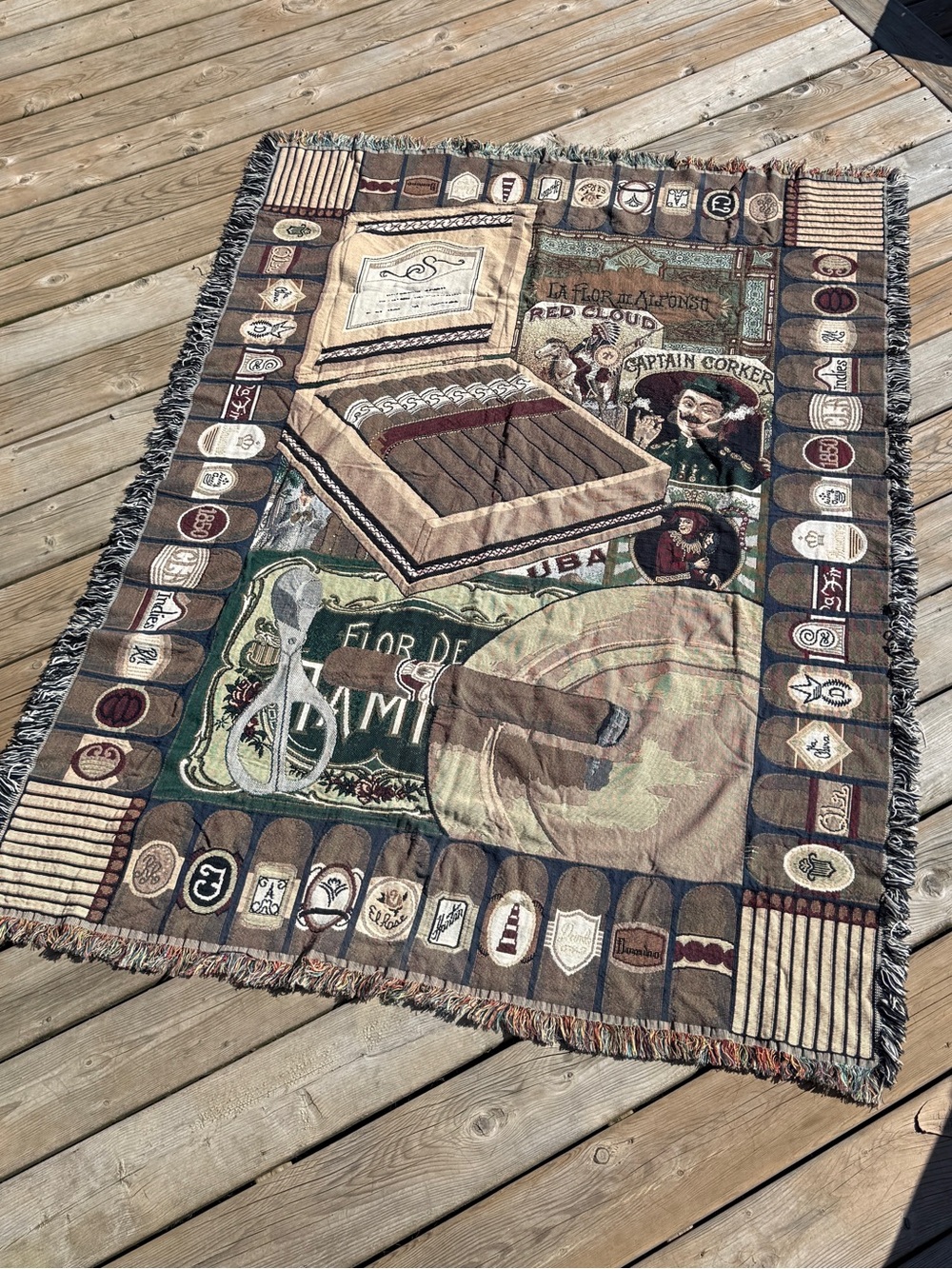 Chatham Cigar-Themed Throw Blanket - Earth Tones - Cotton